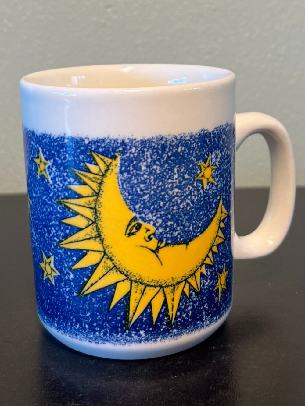 Vintage Celestial Moon and Stars Stoneware Mug Made In Britain 1990s Dark Blue